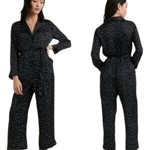 Lucky Brand Womens Size M Jumpsuit Black White Polka Dot Long Sleeve One Piece
